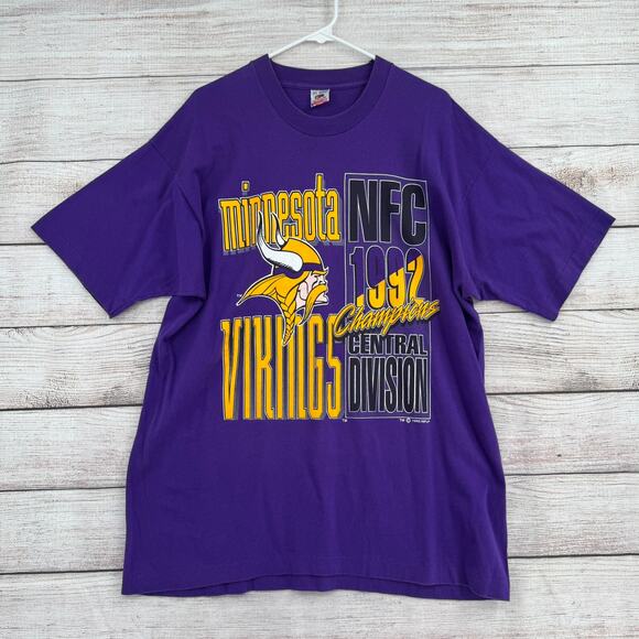 VTG Minnesota Vikings NFL Central Division 1992 Champions T-Shirt Mens XL Purple - Picture 1 of 9